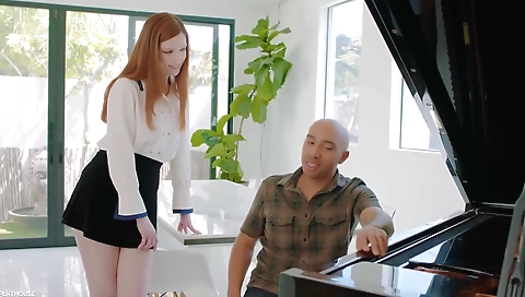 Sexy blonde swallows a hard cock